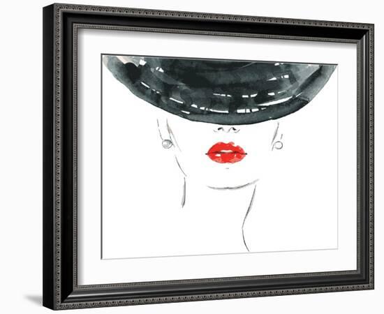 Beautiful Woman Portrait with Hat. Abstract Vector Fashion Illustration-Anna Ismagilova-Framed Art Print