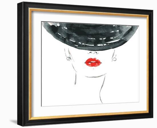 Beautiful Woman Portrait with Hat. Abstract Vector Fashion Illustration-Anna Ismagilova-Framed Art Print