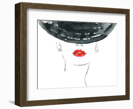 Beautiful Woman Portrait with Hat. Abstract Vector Fashion Illustration-Anna Ismagilova-Framed Art Print