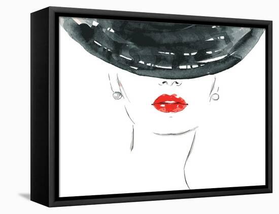 Beautiful Woman Portrait with Hat. Abstract Vector Fashion Illustration-Anna Ismagilova-Framed Stretched Canvas