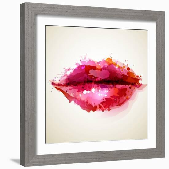 Beautiful Woman's Lips Formed By Abstract Blots-artant-Framed Art Print