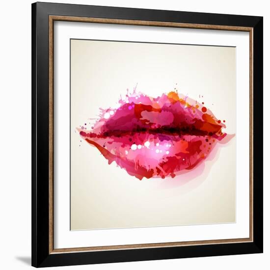 Beautiful Woman's Lips Formed By Abstract Blots-artant-Framed Art Print