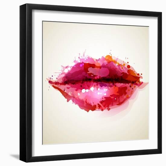 Beautiful Woman's Lips Formed By Abstract Blots-artant-Framed Art Print