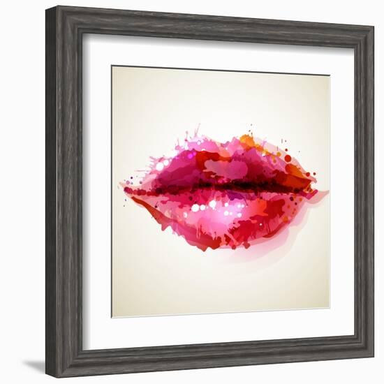 Beautiful Woman's Lips Formed By Abstract Blots-artant-Framed Art Print