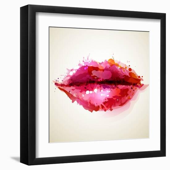 Beautiful Woman's Lips Formed By Abstract Blots-artant-Framed Art Print