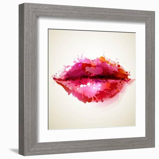 Beautiful Woman's Lips Formed By Abstract Blots-artant-Framed Art Print