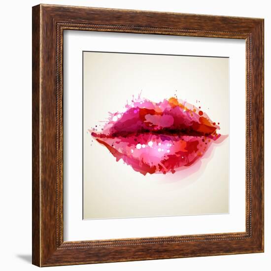 Beautiful Woman's Lips Formed By Abstract Blots-artant-Framed Art Print