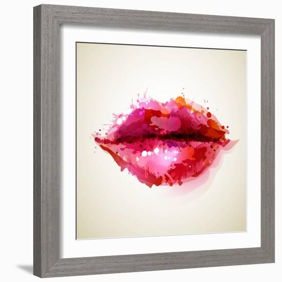 Beautiful Woman's Lips Formed By Abstract Blots-artant-Framed Art Print