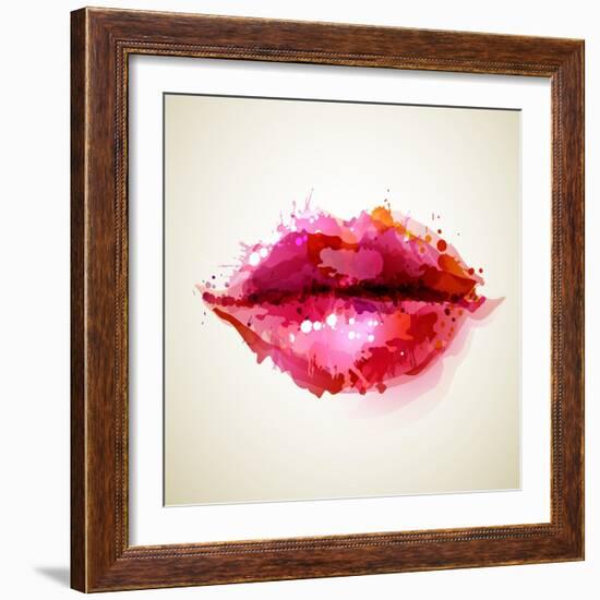 Beautiful Woman's Lips Formed By Abstract Blots-artant-Framed Art Print