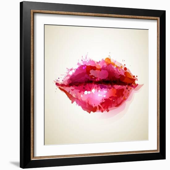 Beautiful Woman's Lips Formed By Abstract Blots-artant-Framed Art Print