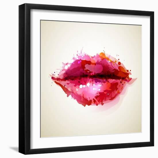 Beautiful Woman's Lips Formed By Abstract Blots-artant-Framed Art Print