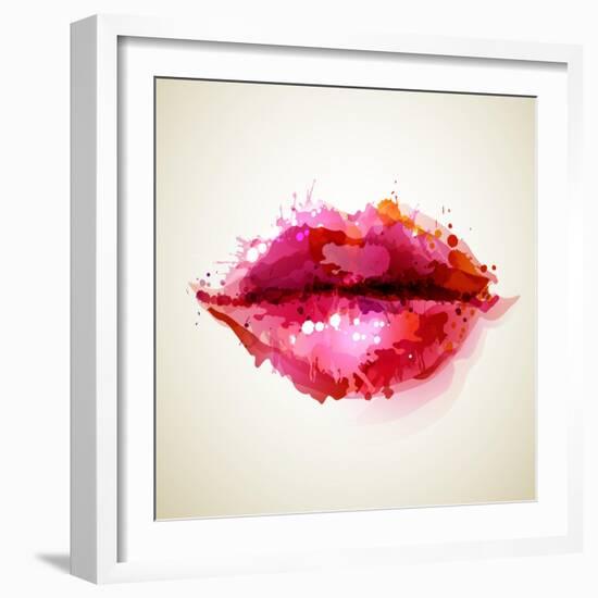 Beautiful Woman's Lips Formed By Abstract Blots-artant-Framed Art Print