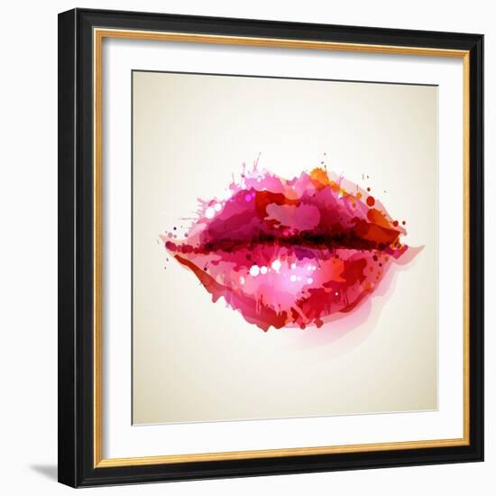 Beautiful Woman's Lips Formed By Abstract Blots-artant-Framed Art Print