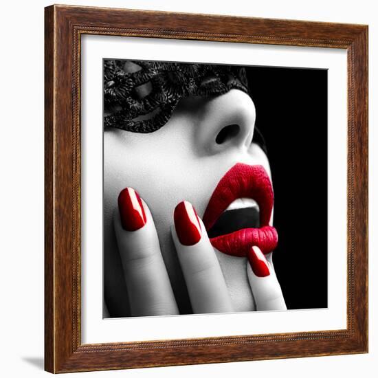 Beautiful Woman with Black Lace Mask over Her Eyes-Subbotina Anna-Framed Photographic Print