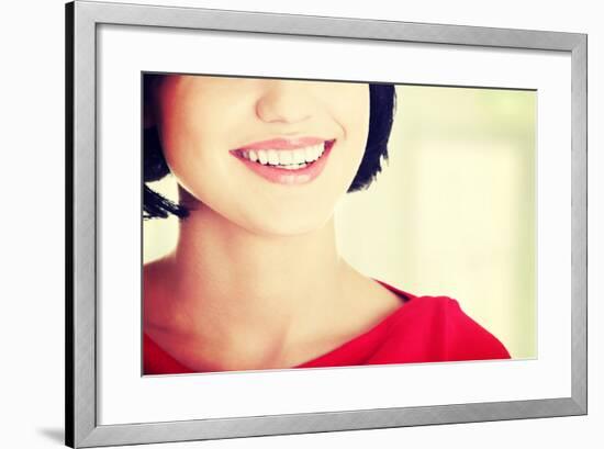 Beautiful Woman with Her Perfect Straight White Teeth.-B-D-S-Framed Photographic Print