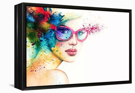 Beautiful Woman with Sunglasses. Abstract Fashion Watercolor Illustration-Anna Ismagilova-Framed Stretched Canvas