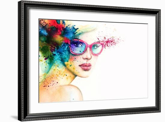 Beautiful Woman with Sunglasses. Abstract Fashion Watercolor Illustration-Anna Ismagilova-Framed Art Print