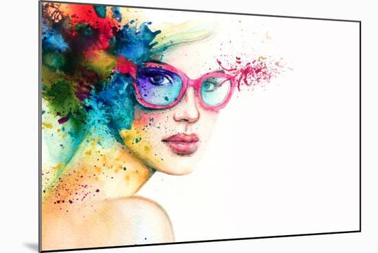 Beautiful Woman with Sunglasses. Abstract Fashion Watercolor Illustration-Anna Ismagilova-Mounted Art Print