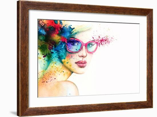 Beautiful Woman with Sunglasses. Abstract Fashion Watercolor Illustration-Anna Ismagilova-Framed Art Print