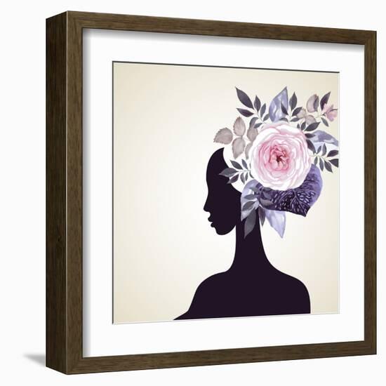 Beautiful Women with Abstract Flower Hair-artant-Framed Art Print