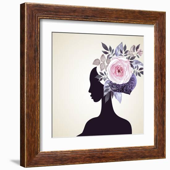 Beautiful Women with Abstract Flower Hair-artant-Framed Art Print