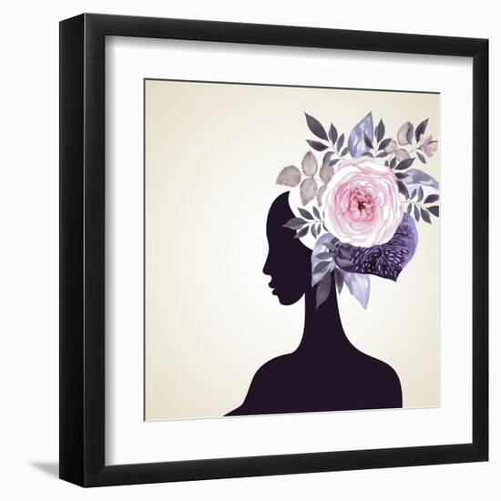 Beautiful Women with Abstract Flower Hair-artant-Framed Art Print