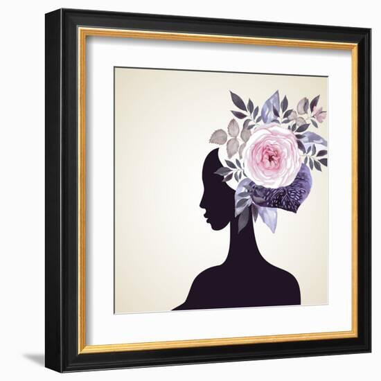 Beautiful Women with Abstract Flower Hair-artant-Framed Art Print