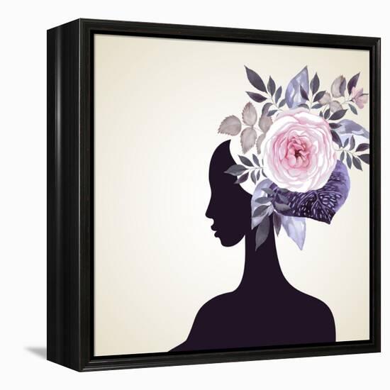 Beautiful Women with Abstract Flower Hair-artant-Framed Stretched Canvas