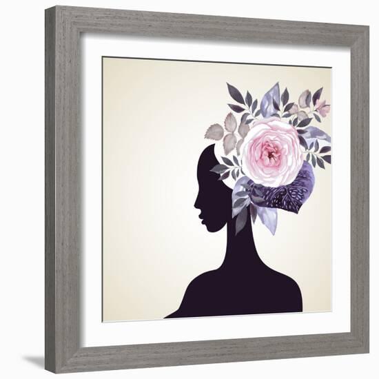 Beautiful Women with Abstract Flower Hair-artant-Framed Art Print