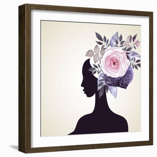 Beautiful Women with Abstract Flower Hair-artant-Framed Art Print