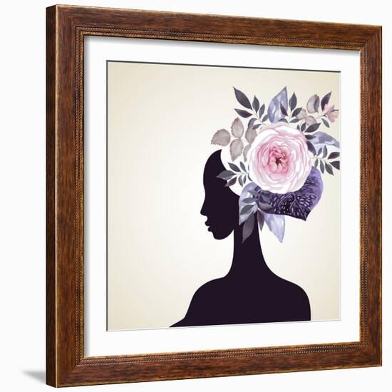 Beautiful Women with Abstract Flower Hair-artant-Framed Art Print