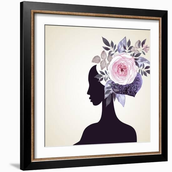 Beautiful Women with Abstract Flower Hair-artant-Framed Art Print