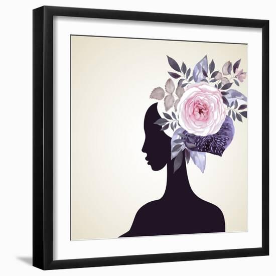 Beautiful Women with Abstract Flower Hair-artant-Framed Art Print