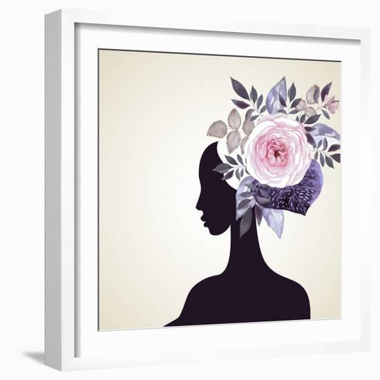 Beautiful Women with Abstract Flower Hair-artant-Framed Art Print