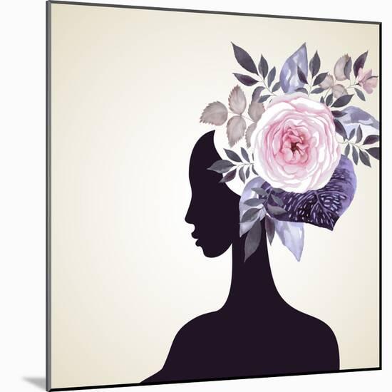 Beautiful Women with Abstract Flower Hair-artant-Mounted Art Print