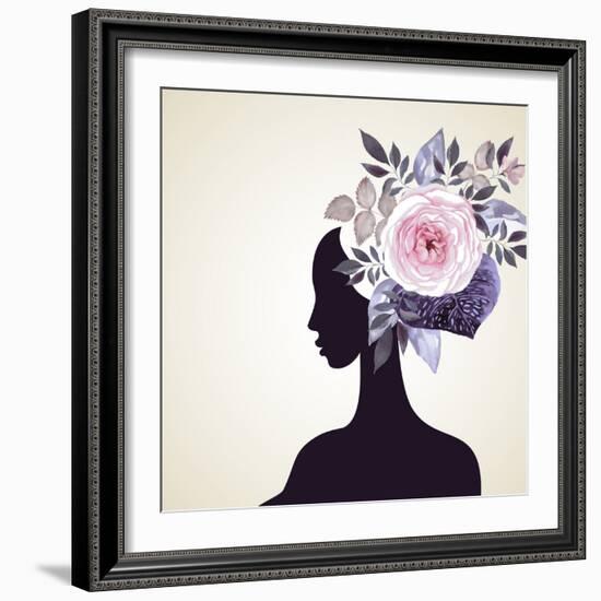 Beautiful Women with Abstract Flower Hair-artant-Framed Art Print