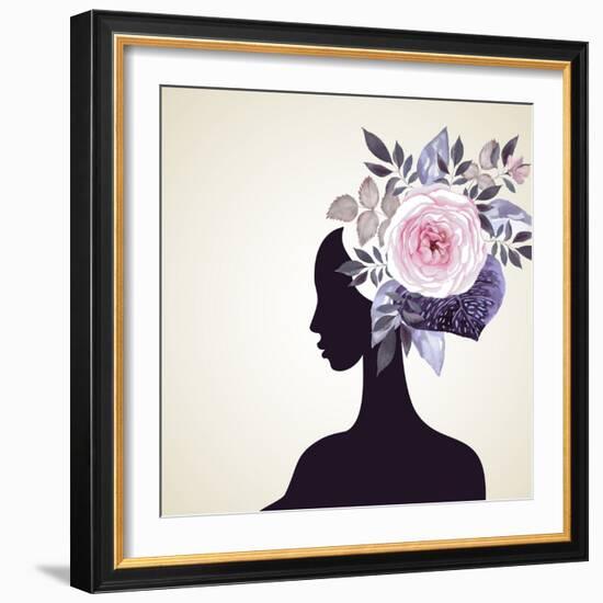 Beautiful Women with Abstract Flower Hair-artant-Framed Art Print