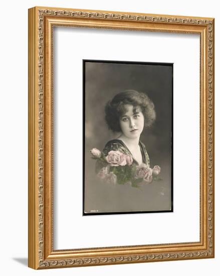 Beautiful Young Lady with Pink Roses-null-Framed Photographic Print