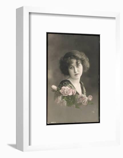 Beautiful Young Lady with Pink Roses-null-Framed Photographic Print