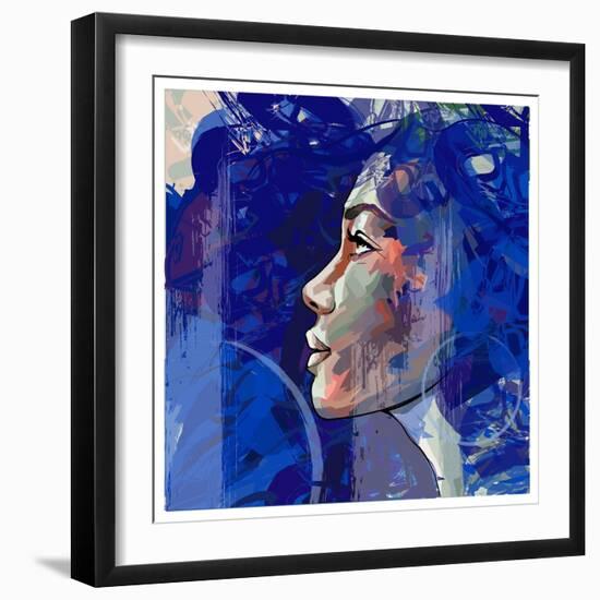 Beautiful Young Model in Blue with Earrings-isaxar-Framed Photographic Print