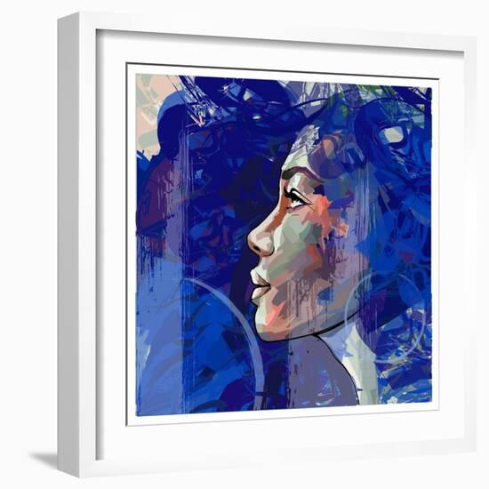 Beautiful Young Model in Blue with Earrings-isaxar-Framed Photographic Print