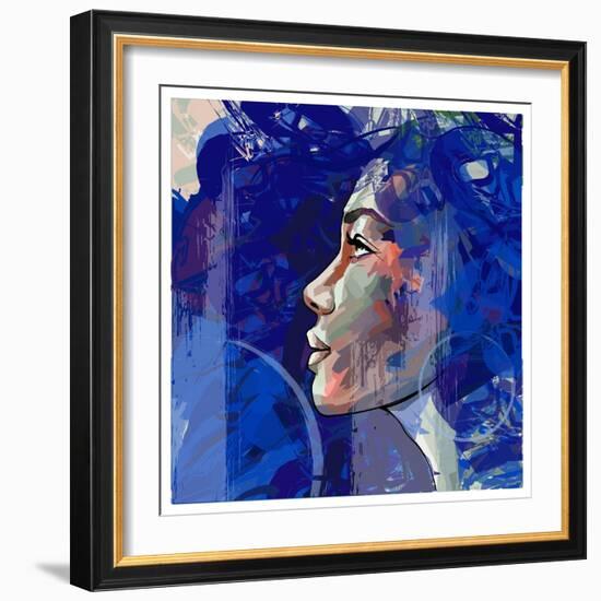 Beautiful Young Model in Blue with Earrings-isaxar-Framed Photographic Print