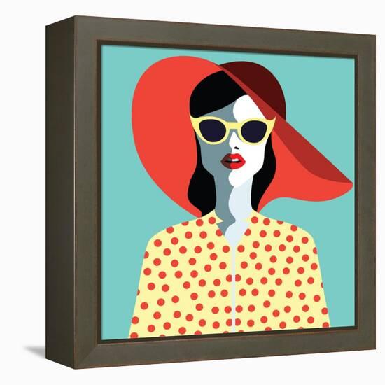 Beautiful Young Woman with Sunglasses and Hat, Retro Style. Pop Art. Summer Holiday. Vector Eps10 I-ralwel-Framed Stretched Canvas