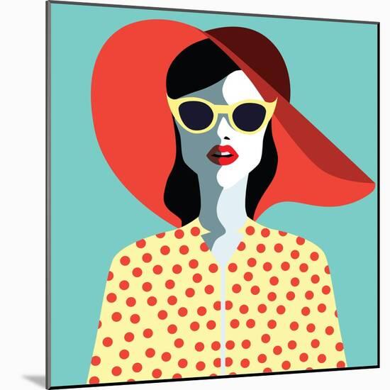 Beautiful Young Woman with Sunglasses and Hat, Retro Style. Pop Art. Summer Holiday. Vector Eps10 I-ralwel-Mounted Art Print