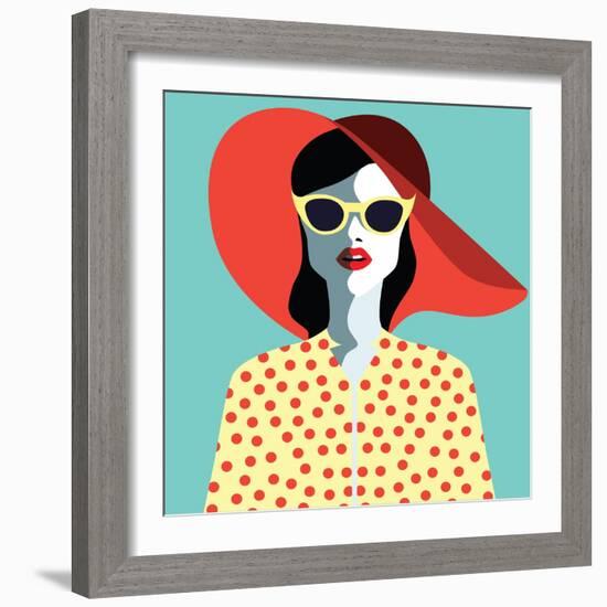 Beautiful Young Woman with Sunglasses and Hat, Retro Style. Pop Art. Summer Holiday. Vector Eps10 I-ralwel-Framed Premium Giclee Print