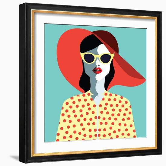 Beautiful Young Woman with Sunglasses and Hat, Retro Style. Pop Art. Summer Holiday. Vector Eps10 I-ralwel-Framed Premium Giclee Print