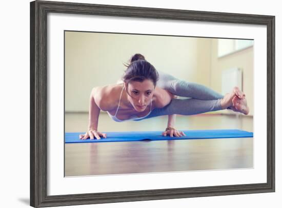 Beautiful Young Woman Yoga Workout in Gym-spass-Framed Photographic Print