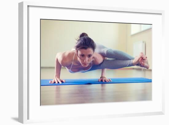 Beautiful Young Woman Yoga Workout in Gym-spass-Framed Photographic Print