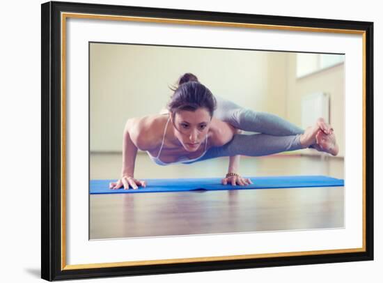 Beautiful Young Woman Yoga Workout in Gym-spass-Framed Photographic Print