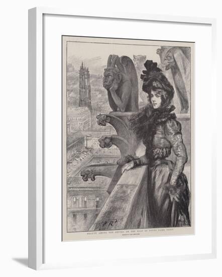 Beauty Among the Devils, on the Roof of Notre Dame, Paris-Charles Paul Renouard-Framed Giclee Print